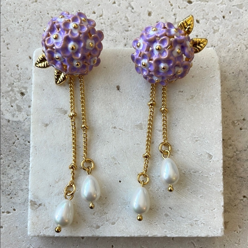 Les NEREIDES lilac Lavender Floral Earrings with Pearl Drops
